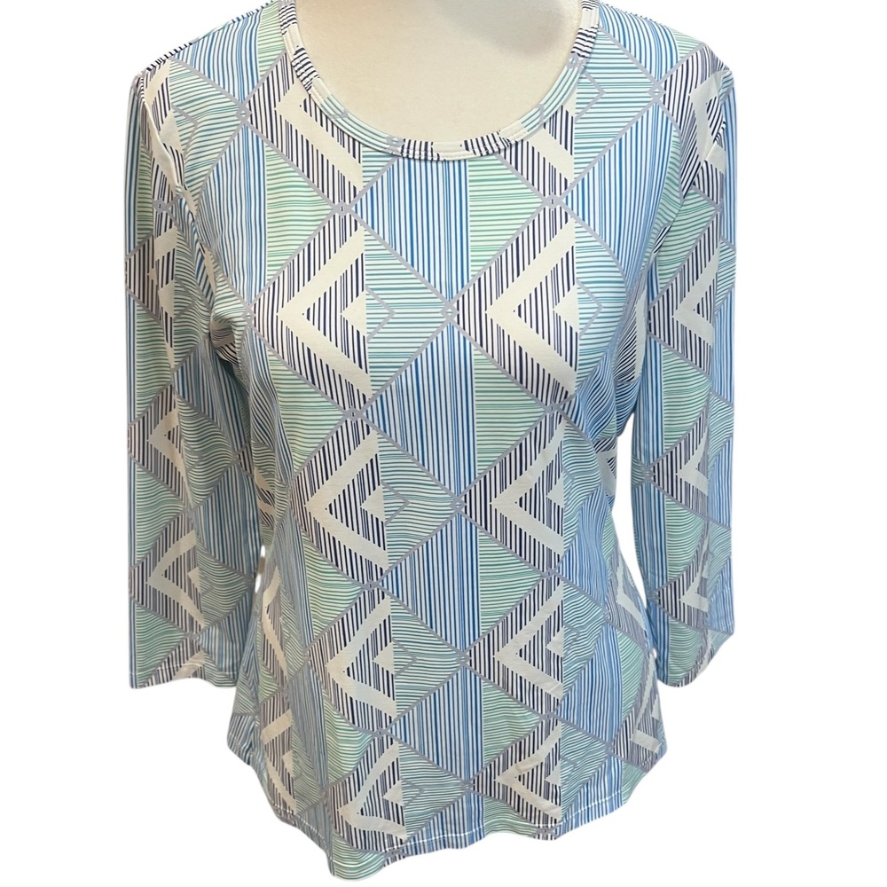 J Mclaughlin Light Blue Geometric Pattern Catalin… - image 2
